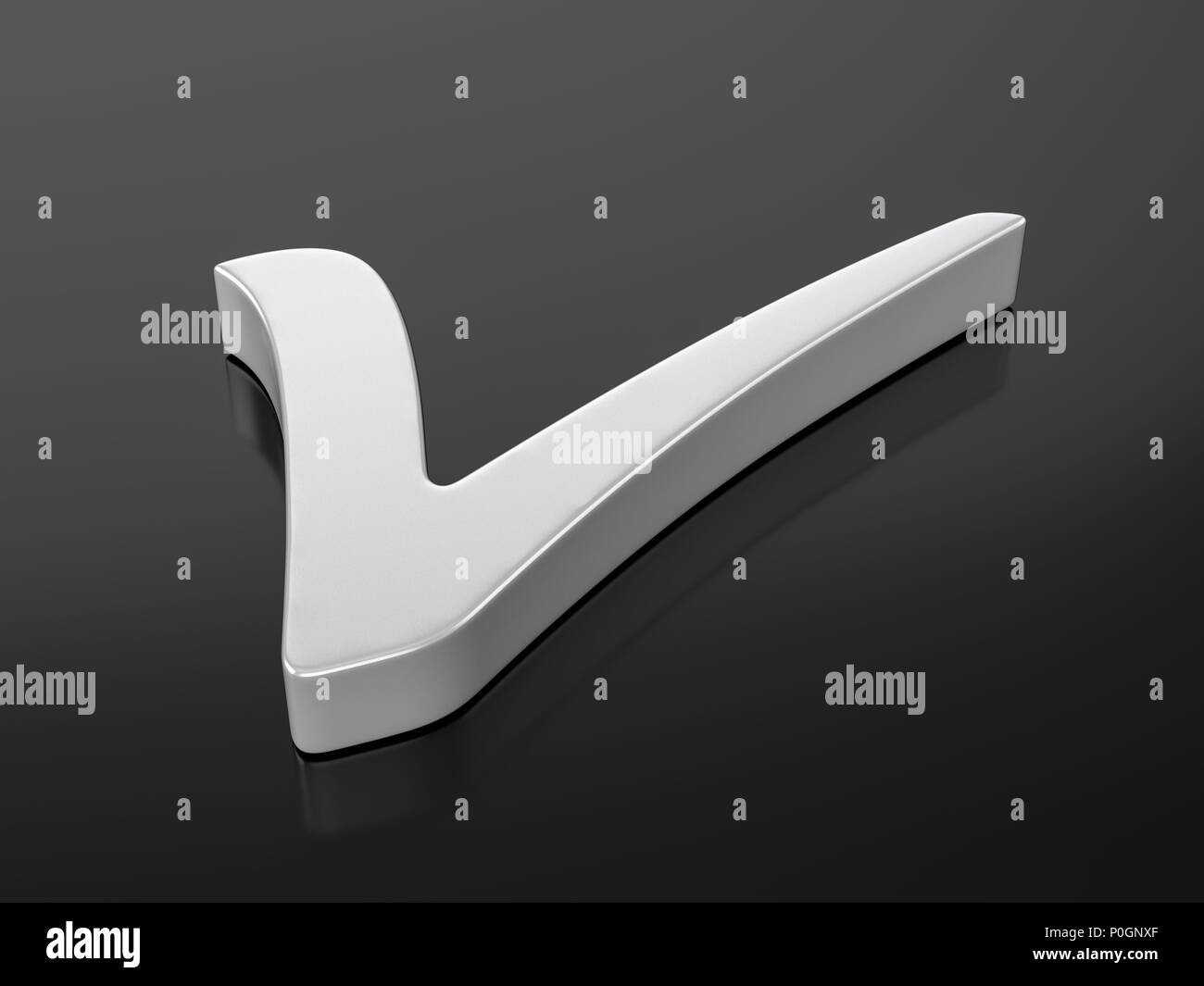 Metallic check symbol on a black background. 3d illustration Stock ...