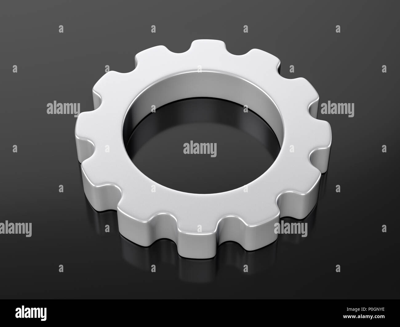 Metallic gear symbol on a black background. 3d illustration Stock Photo ...