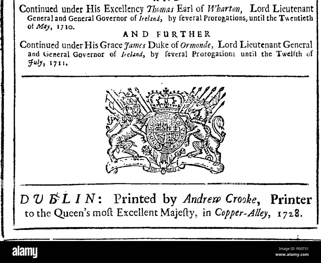 English: Fleuron from book: Acts and statutes made in a Parliament begun at  Dublin the twenty first day of September, Anno Dom. 1703. In the Second  Year of the Reign of