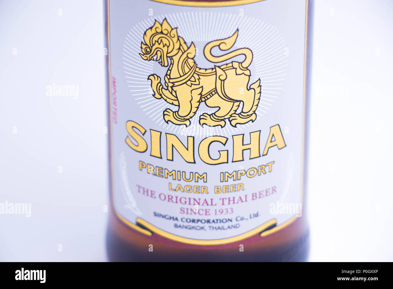 Famous Thai Beer Singha premium Import Thailand Stock Photo