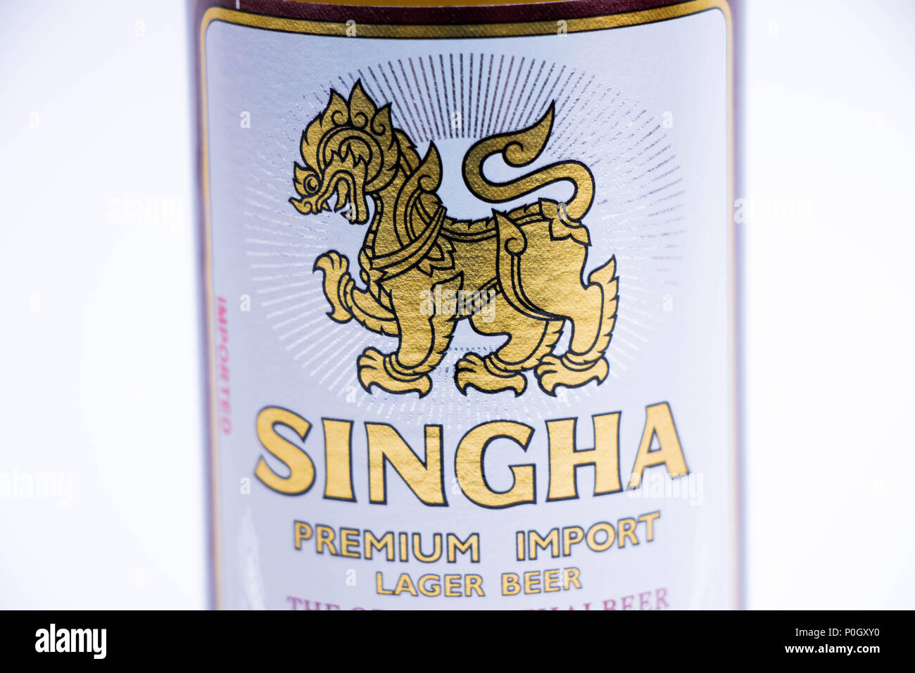 Famous Thai Beer Singha premium Import Thailand Stock Photo