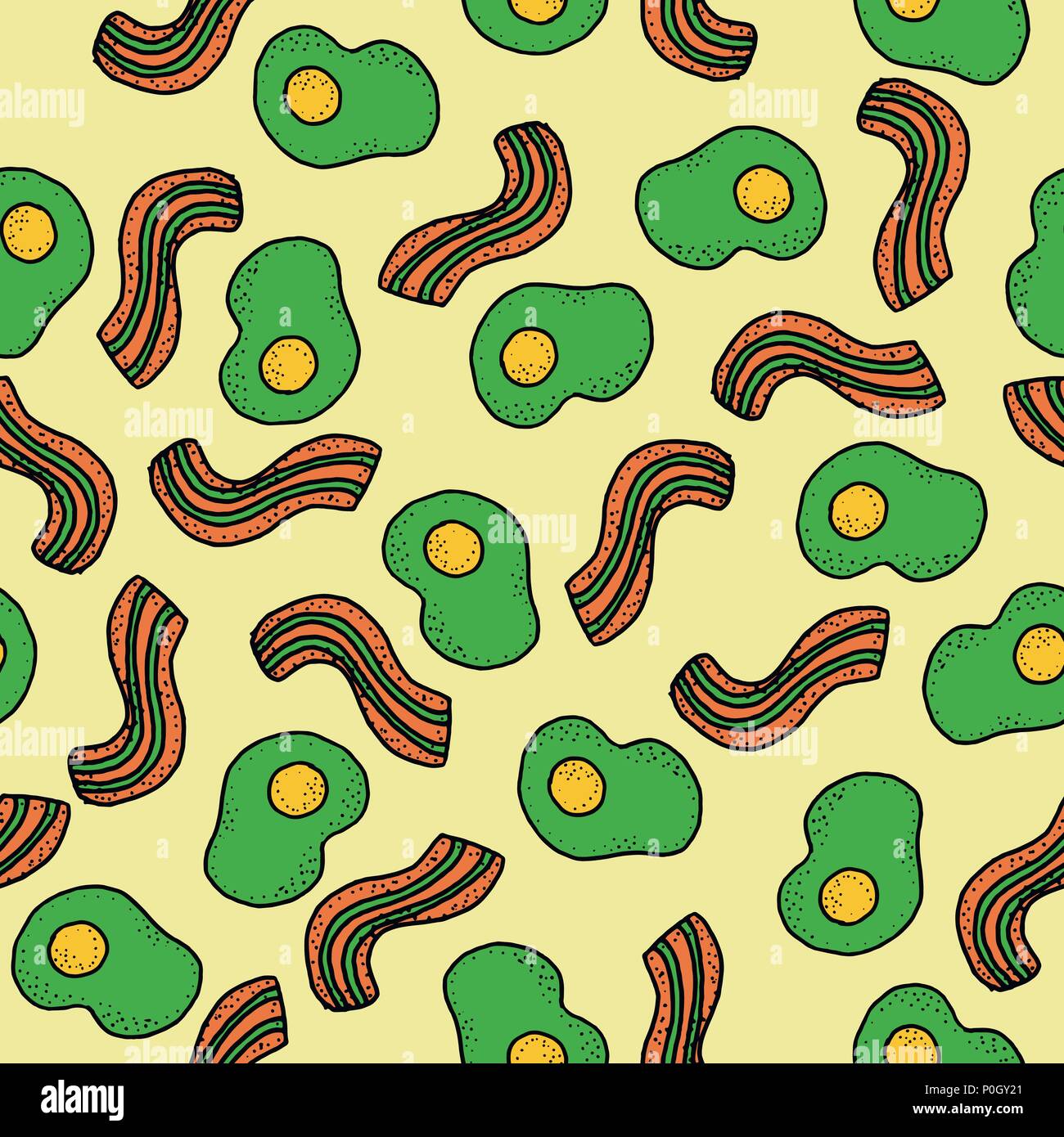 Seamless vector pattern with breakfast. Abstract ggs and bacon Stock Vector