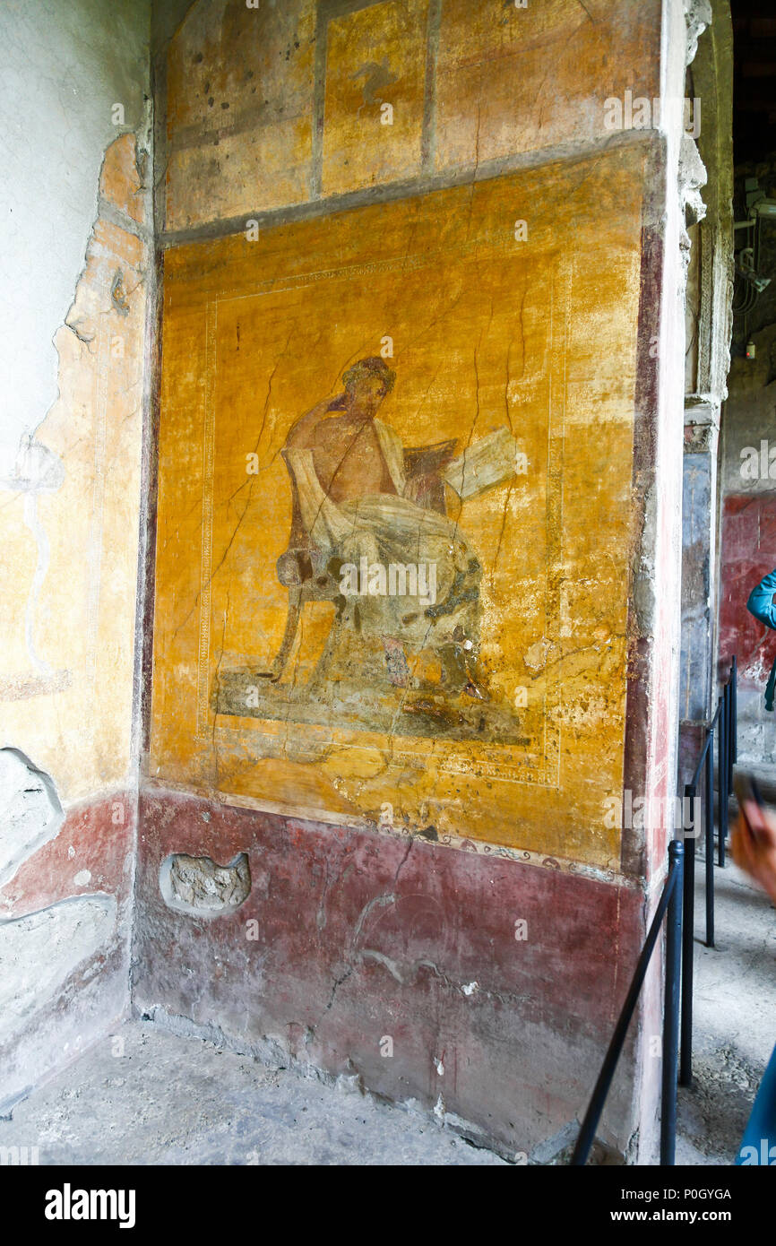 Frescos in a roman villa at the Pompeii Archaeological site, Pompeii, Campania, Italy, Stock Photo