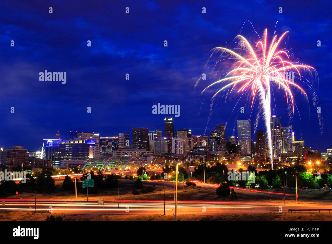 Fireworks on the 4th of July in Denver, Colorado. Denver is the most