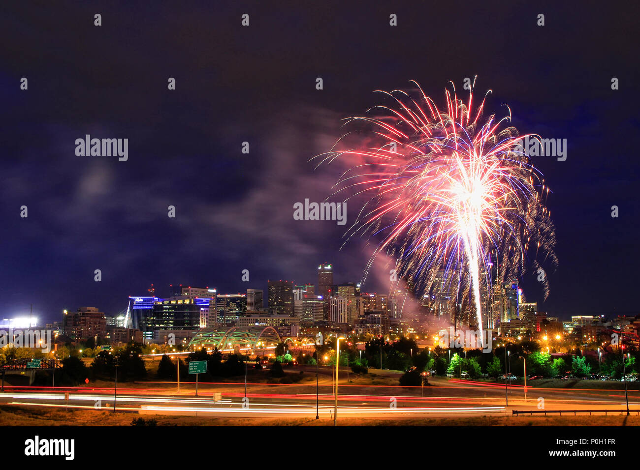Fireworks on the 4th of July in Denver, Colorado. Denver is the most