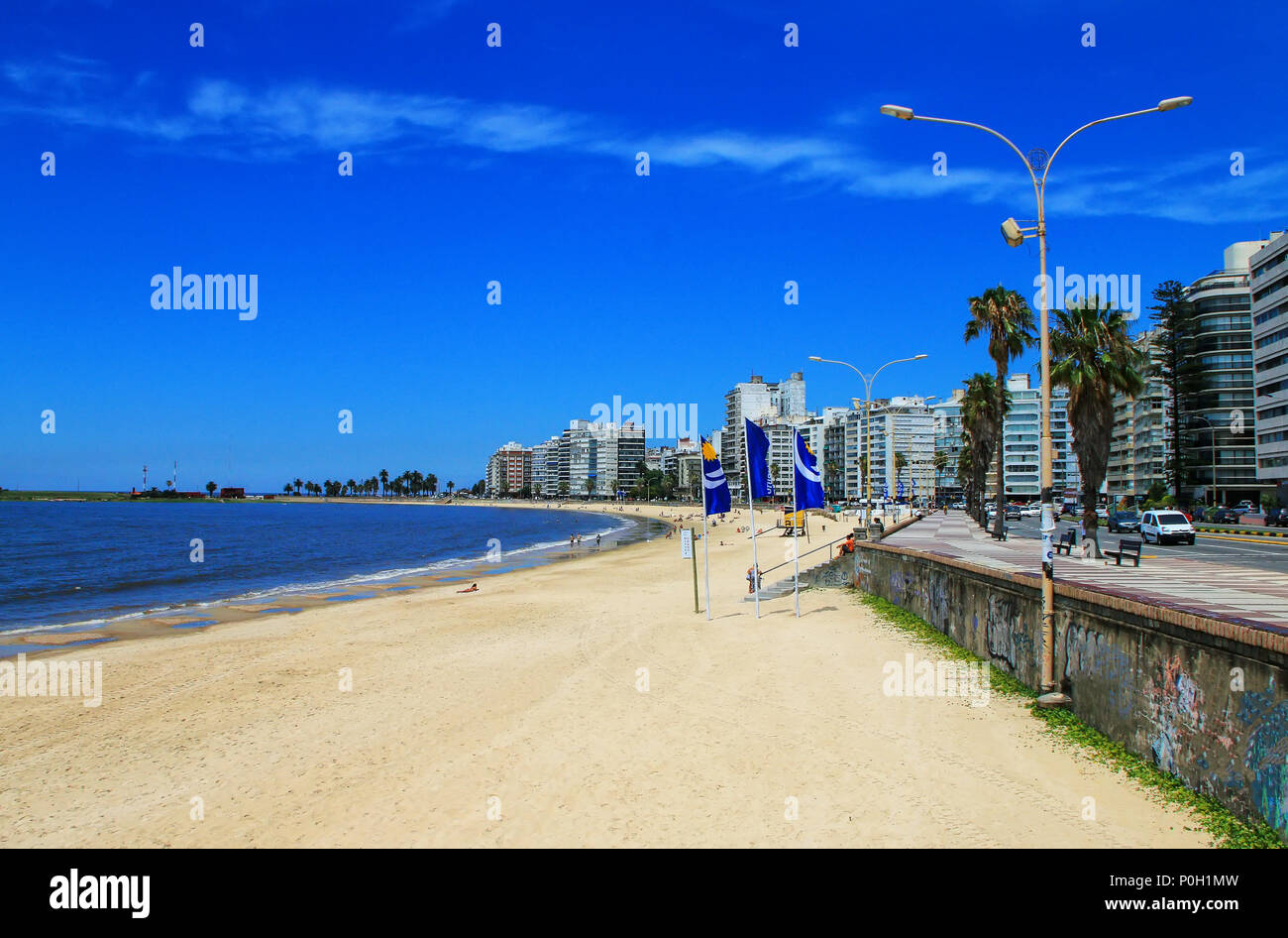 Pocitos beach along the bank of the Rio de la Plata in Montevideo, Uruguay. Montevideo is the capital and the largest city of Uruguay Stock Photo