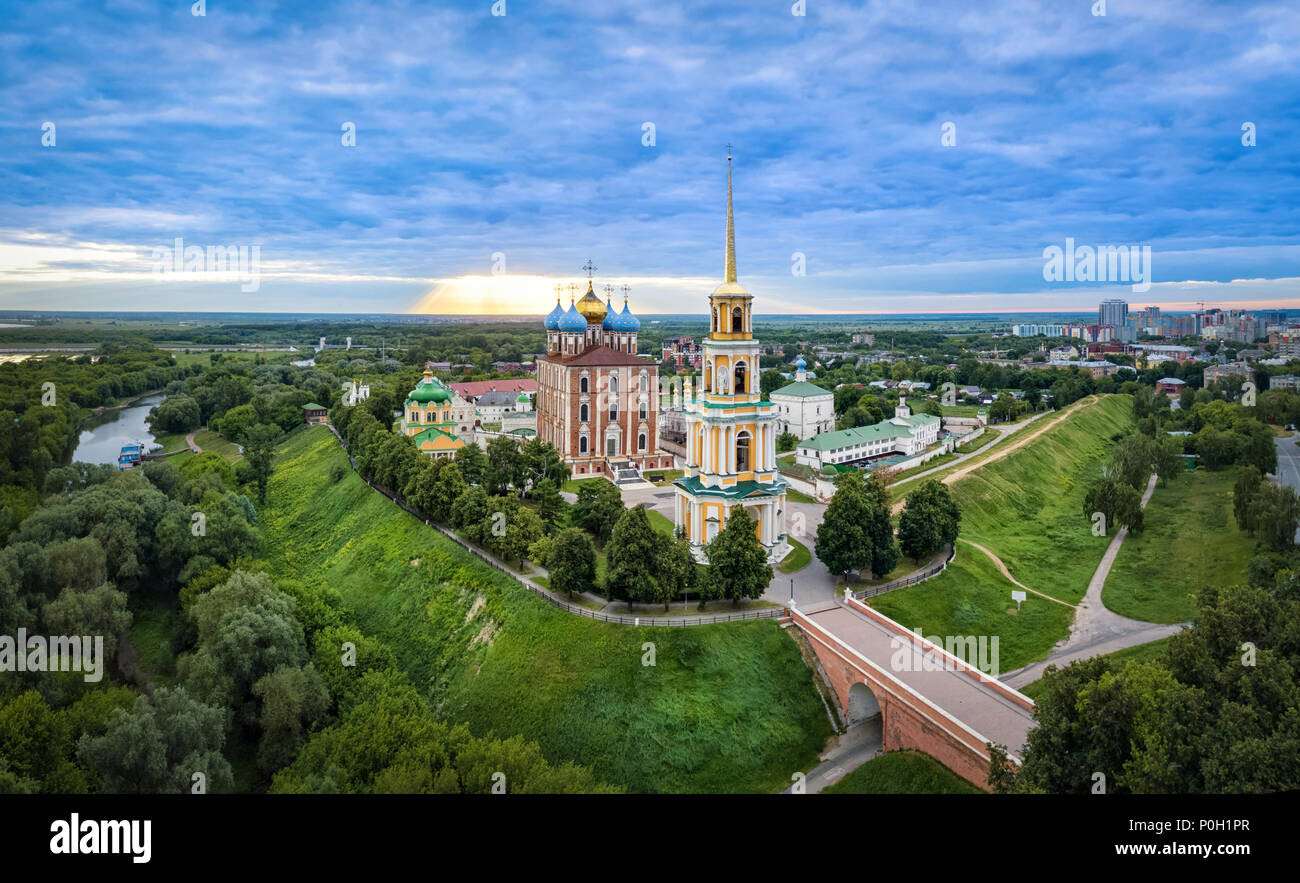 Ryazan kremlin on sunrise (aerial view), Ryazan, Russia Stock Photo