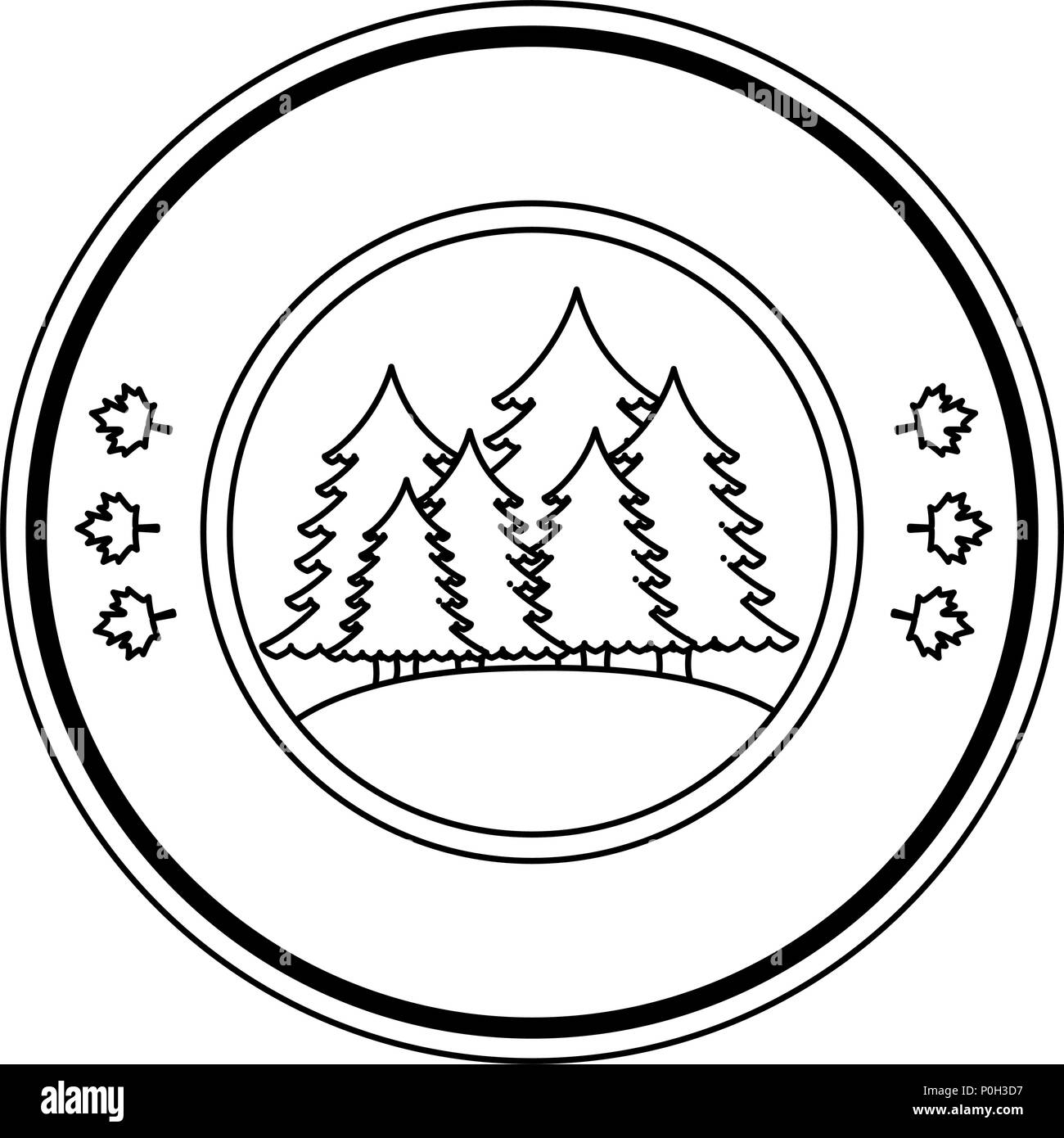 pines trees forest scene seal stamp vector illustration design Stock ...