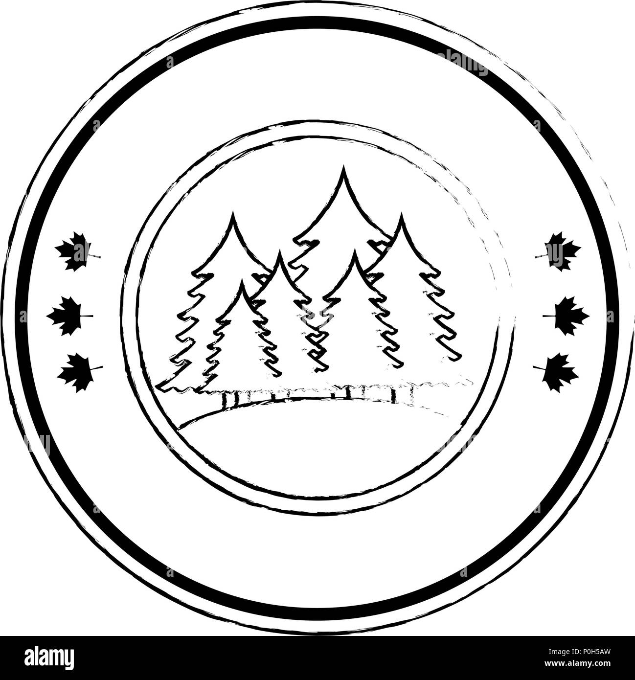 pines trees forest scene seal stamp vector illustration design Stock ...