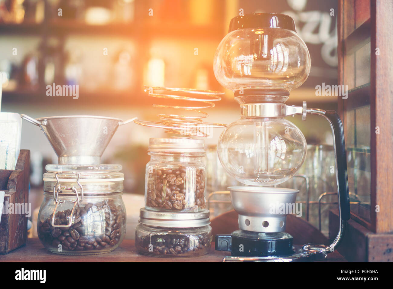 Coffee Maker in Coffee Shop Stock Photo