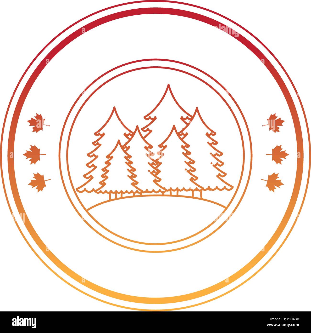 pines trees forest scene seal stamp vector illustration design Stock ...