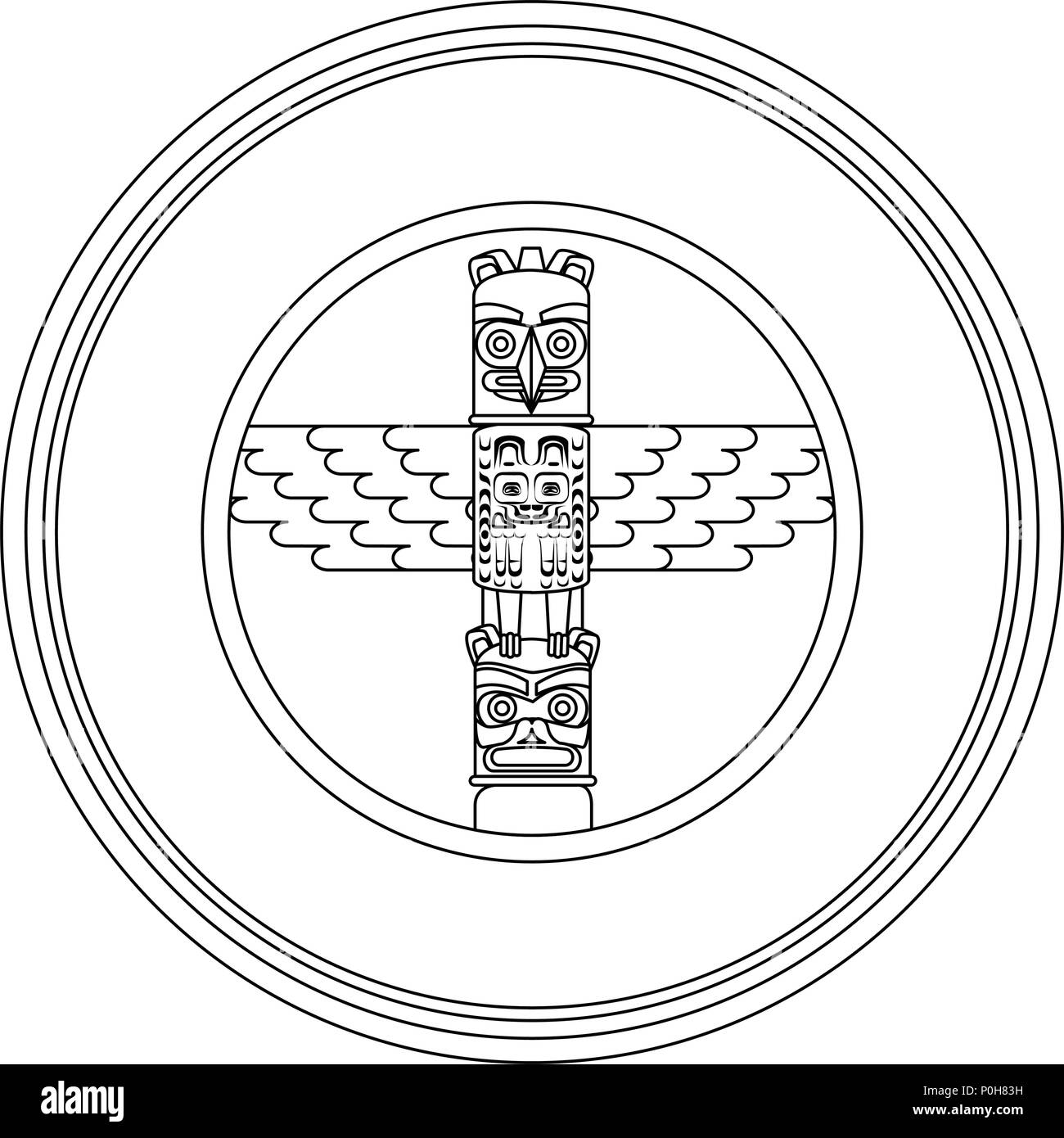 canadian wooden totem seal stamp vector illustration design Stock