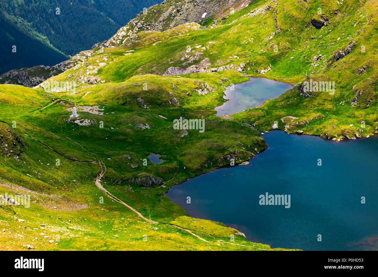 glacier lake Capra view from above. lovely scenery of Fagaras mountains in summer Stock Photo