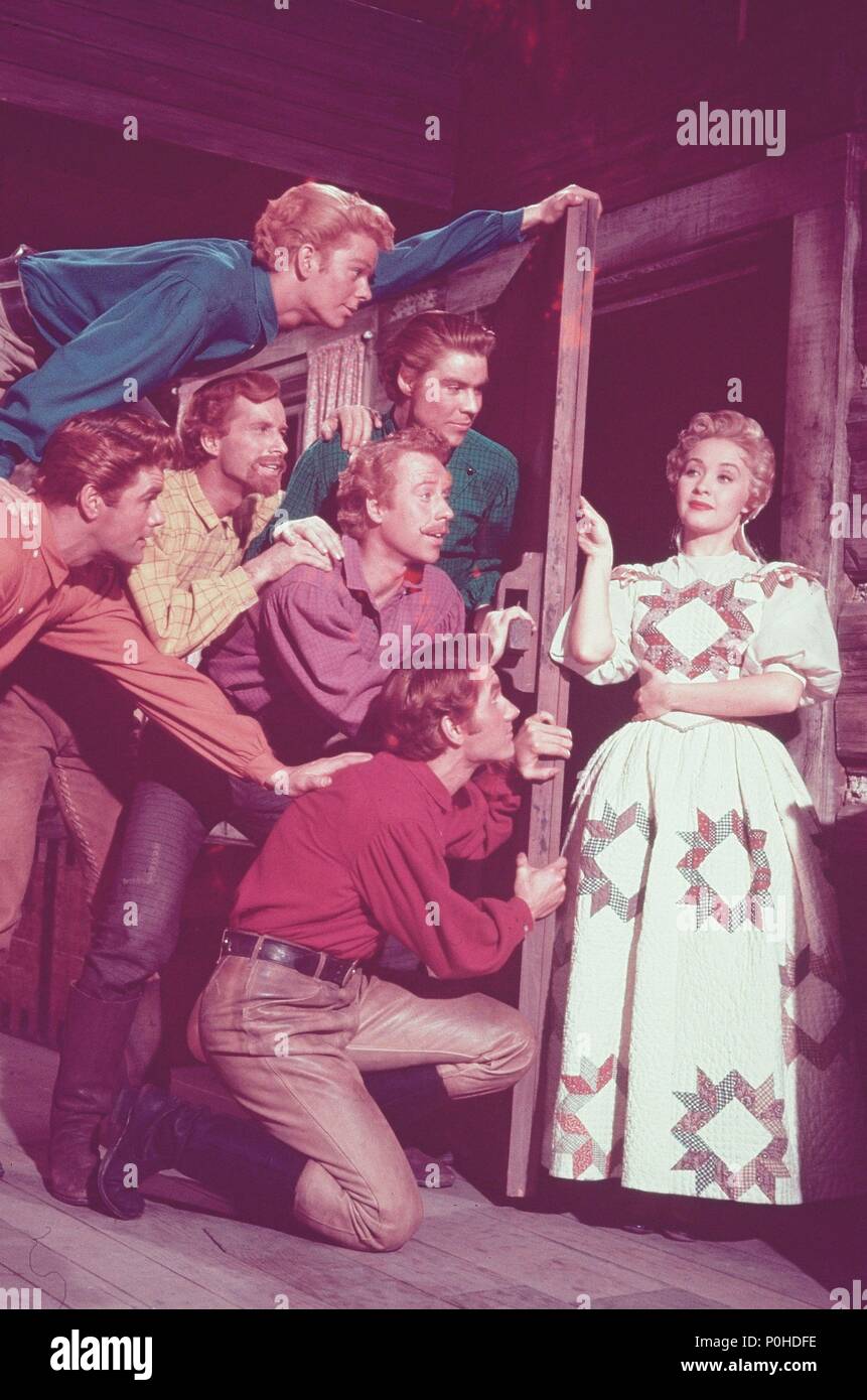 Original Film Title: SEVEN BRIDES FOR SEVEN BROTHERS.  English Title: SEVEN BRIDES FOR SEVEN BROTHERS.  Film Director: STANLEY DONEN.  Year: 1954.  Stars: RUSS TAMBLYN; JANE POWELL; JEFF RICHARDS; TOMMY RALL; MARC PLATT; MATT MATTOX; JACQUES D'AMBOISE. Credit: M.G.M / Album Stock Photo