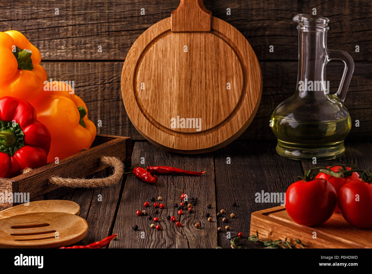 Vegetables, herbs, spices background. Selective focus. Concept of vegetarian, healthy food. Stock Photo