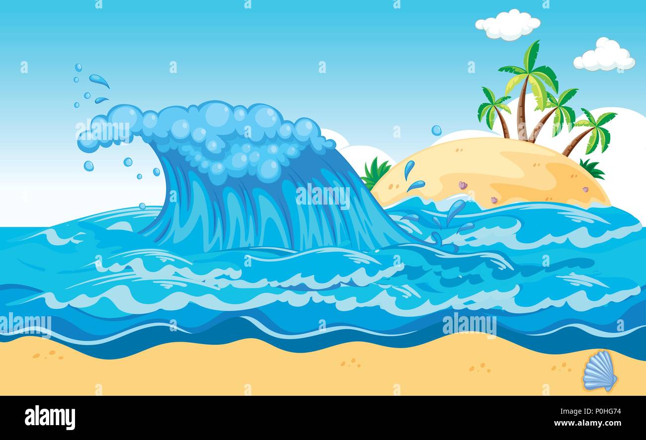 A Huge Wave an Island illustration Stock Vector Image & Art - Alamy