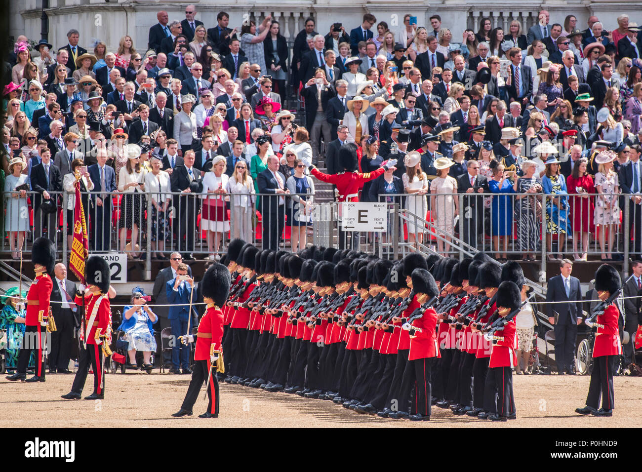 London, UK, 9 June 2018. The Queen’s Birthday Parade, more popularly known as Trooping the Colour. The Coldstream Guards Troop Their Colour., Credit: Guy Bell/Alamy Live News Stock Photo