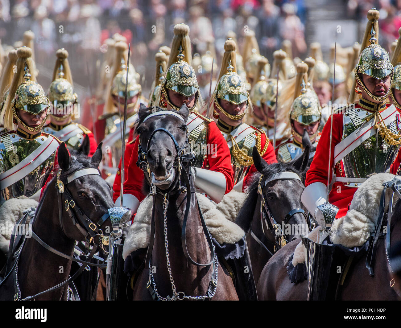 London, UK, 9 June 2018. The Queen’s Birthday Parade, more popularly known as Trooping the Colour. The Coldstream Guards Troop Their Colour., Credit: Guy Bell/Alamy Live News Stock Photo