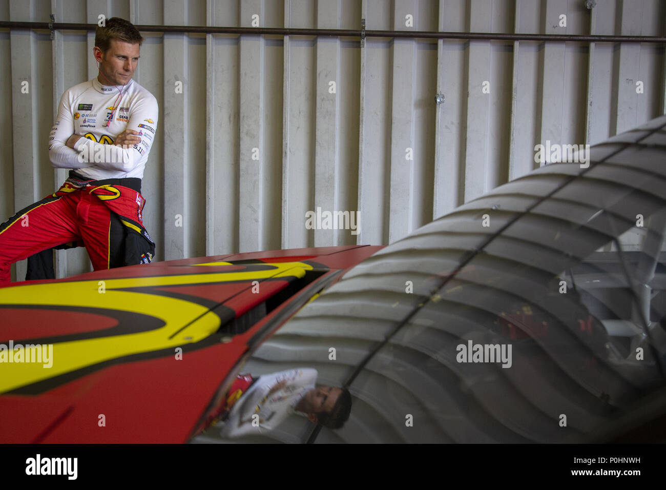 Brooklyn, Michigan, USA. 8th June, 2018. Jamie McMurray (1) gets ready to practice for the FireKeepers Casino 400 at Michigan International Speedway in Brooklyn, Michigan. Credit: Stephen A. Arce/ASP/ZUMA Wire/Alamy Live News Stock Photo