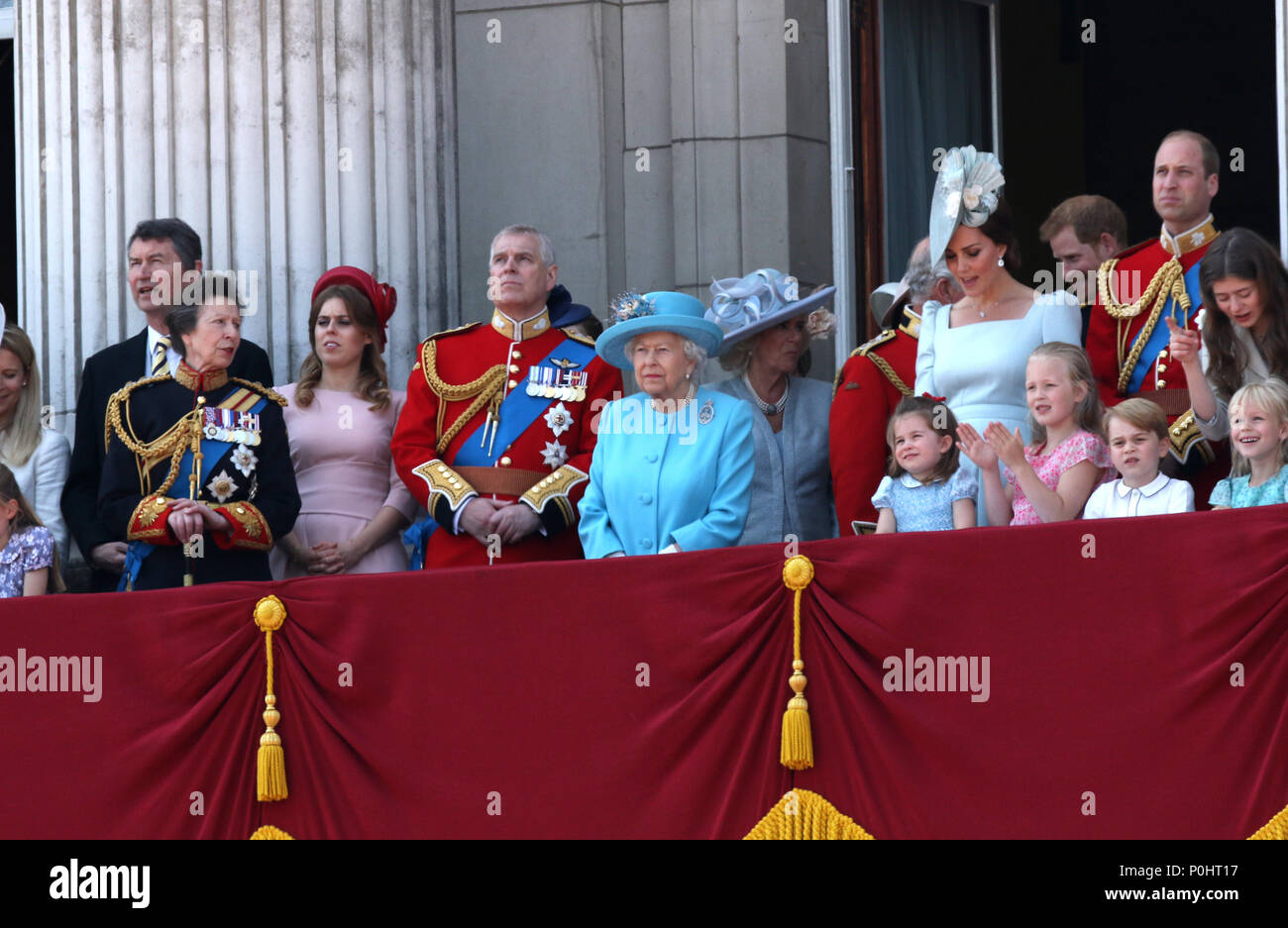 The British Royal family at the Trooping of the Colour 2018. Trooping the Colour marks the Queens official birthday. Trooping the Colour, London, June 09, 2018 Stock Photo