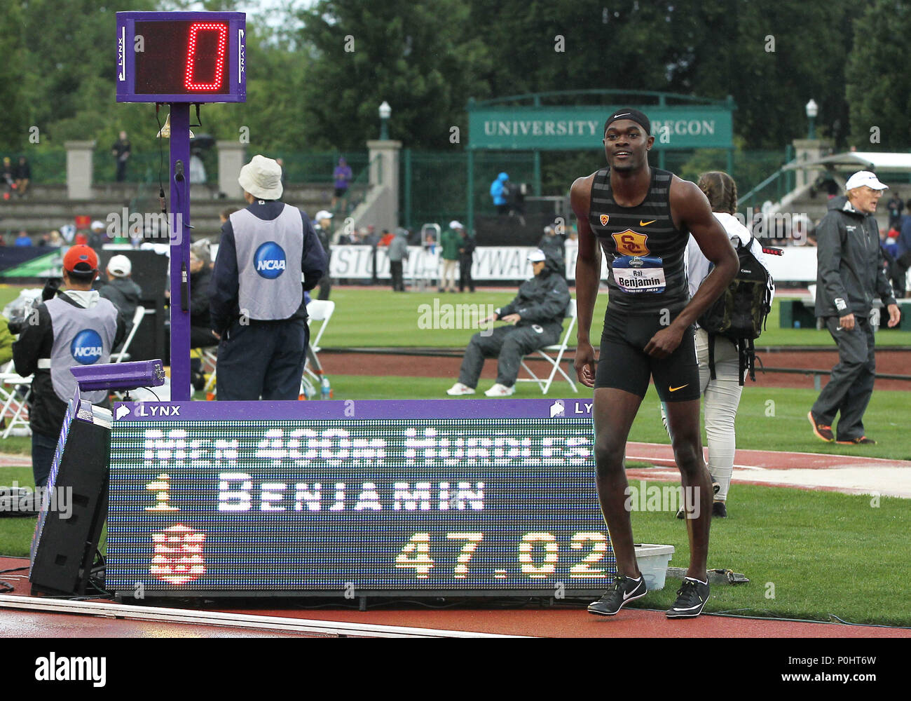 June 8, 2018. Rai Benjamin of USC ties Edwin Moses as the second
