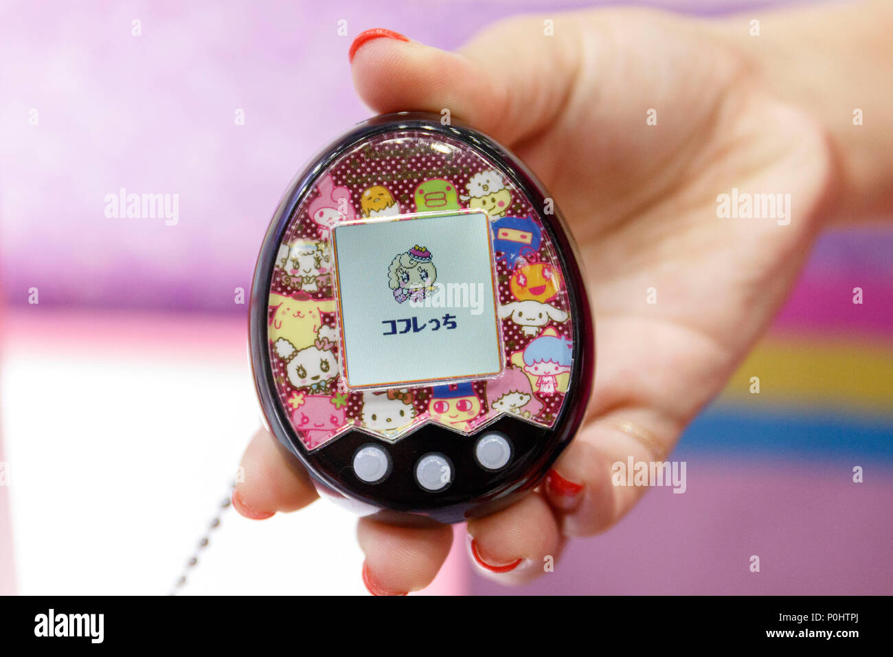 Tokyo, Japan, 9 June 2018. An exhibitor shows a Tamagotchi at the  International Tokyo Toy Show 2018 in Tokyo Big Sight on June 9, 2018,  Tokyo, Japan. Japan's biggest exhibition for the