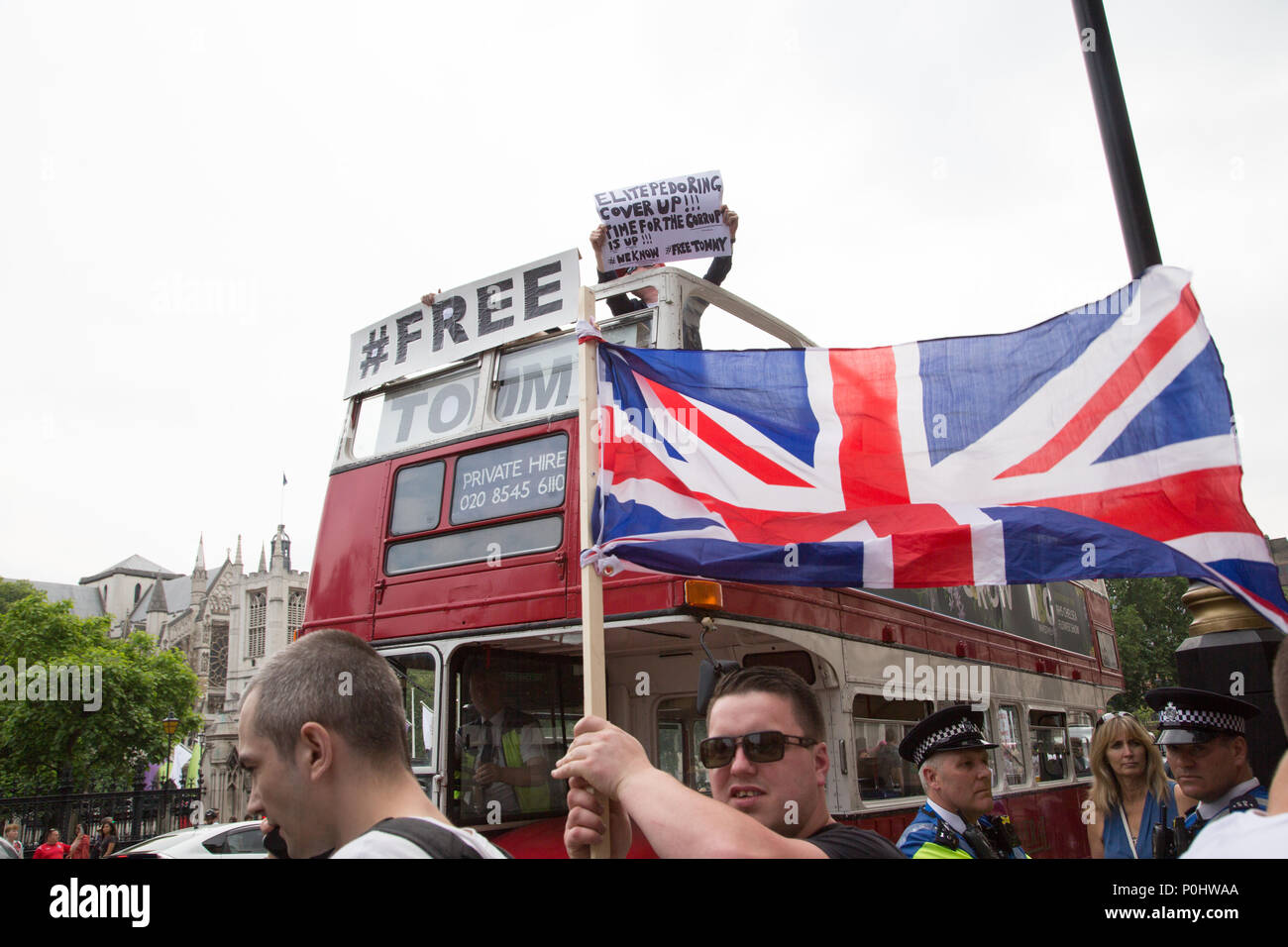 London UK 9th June 2018 Protesters gathered in London to demand the release of English Defense League co-founder Tommy Robinson. Credit: Thabo Jaiyesimi/Alamy Live News Stock Photo