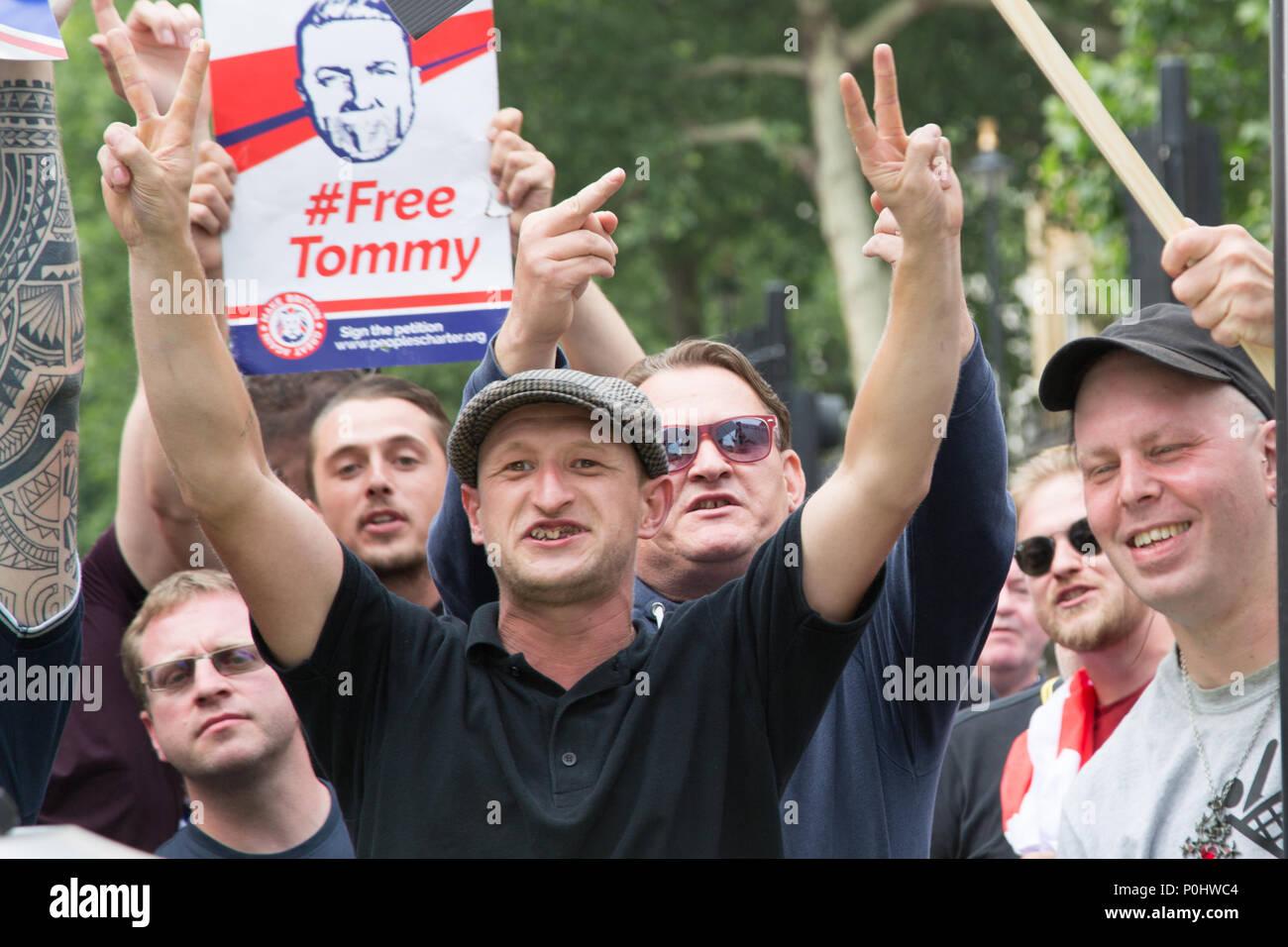 London UK 9th June 2018 Protesters gathered in London to demand the release of English Defense League co-founder Tommy Robinson. Credit: Thabo Jaiyesimi/Alamy Live News Stock Photo