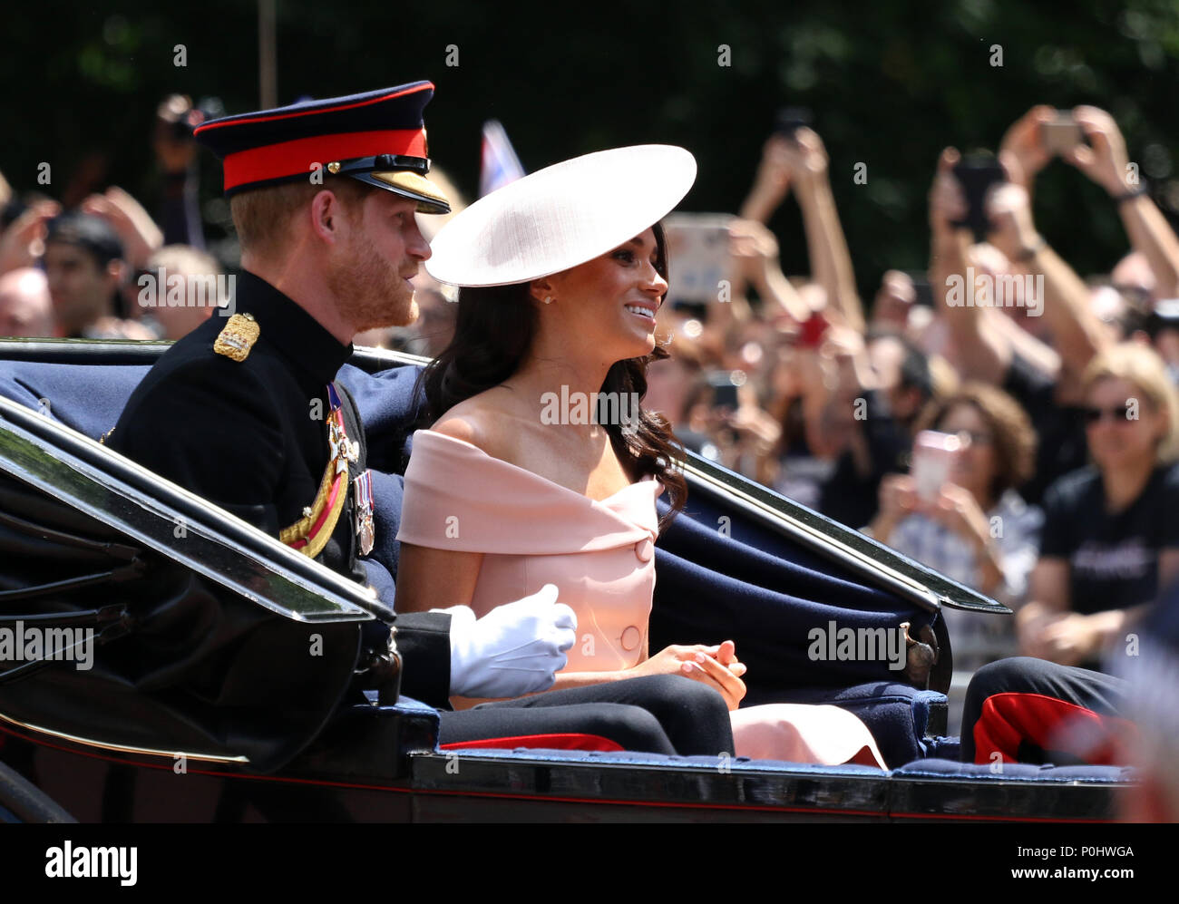 The British Royal family at the Trooping of the Colour 2018. Trooping the Colour marks the Queens official birthday. Trooping the Colour, London, June 09, 2018 Stock Photo