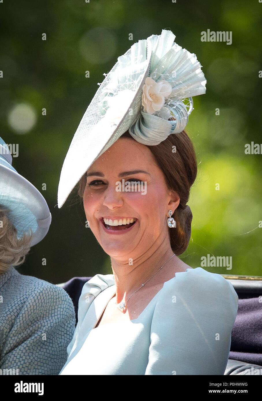 London, UK, 9 June 2018. Catherine, Duchess of Cambridge (Kate Middleton) during Trooping the Colour - Queen Elizabeth II Birthday Parade 2018 at The Mall, Buckingham Palace, England on 9 June 2018. Photo by Andy Rowland. Credit: Andrew Rowland/Alamy Live News Credit: Andrew Rowland/Alamy Live News Credit: Andrew Rowland/Alamy Live News Stock Photo