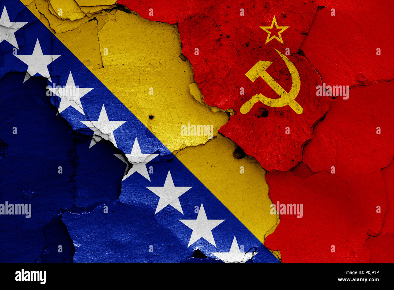 flags of Bosnia and Herzegovina and Soviet Union Stock Photo