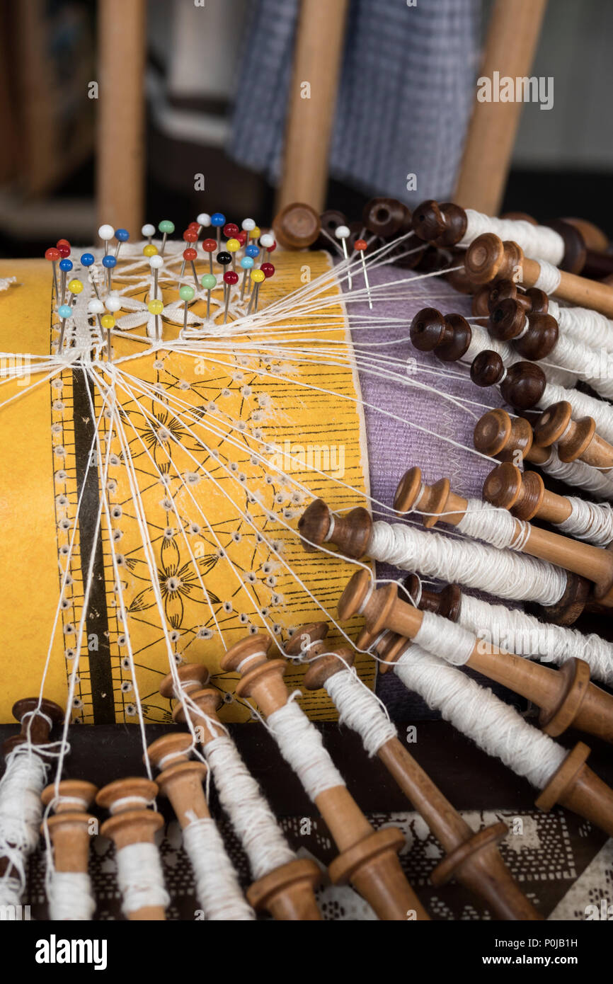 Lace making bobbins Le Puy en Velay Haute-Loire Auvergne-Rhône-Alpes France Stock Photo