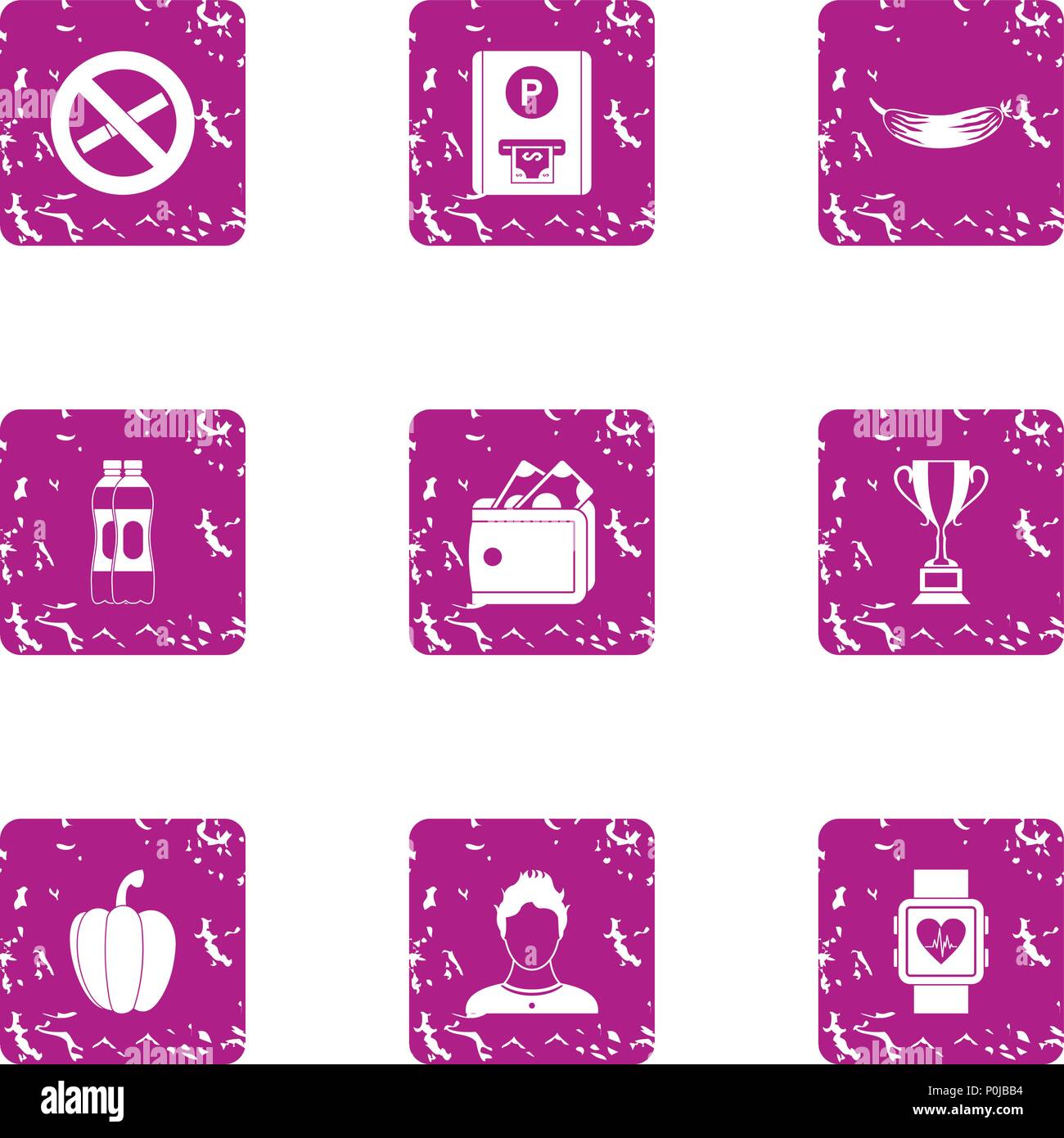 Stop life icons set, grunge style Stock Vector