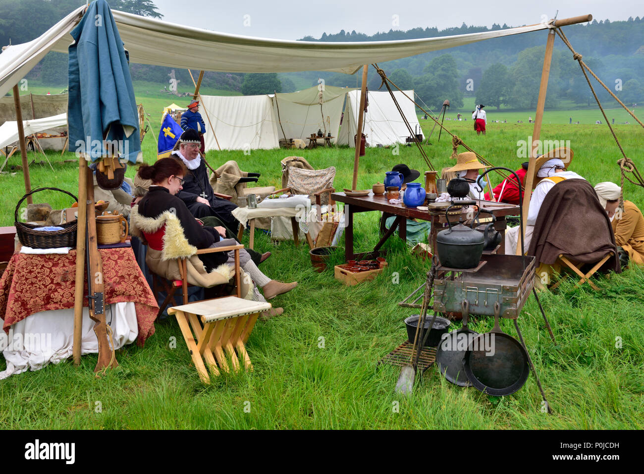Tents and camping in living history of English Civil War reenactment siege of Bristol, 1643 Stock Photo