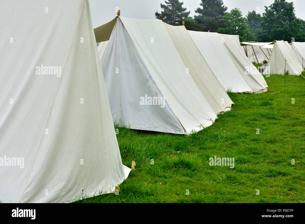 Traditional canvas camping tents as appropriate for  17th century Stock Photo