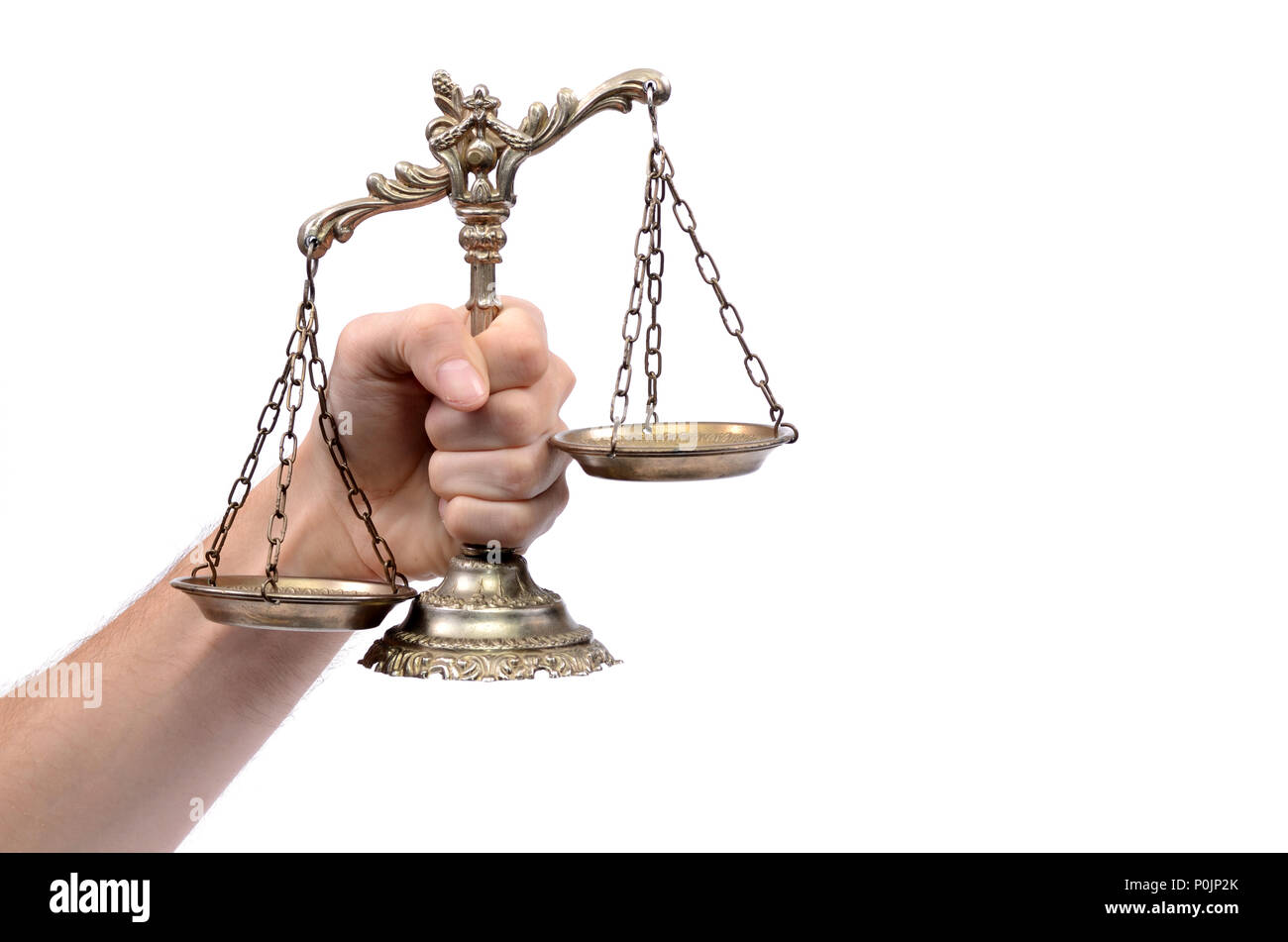 Holding Decorative Scales of Justice,  isolated, law and justice concept Stock Photo