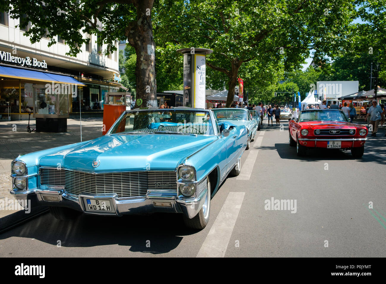 Berlin, Germany - june 09, 2018: Old cars at Berlin Classic Days, a Oldtimer automobile event showing more than 2000 vintage cars at Kurfuerstendamm / Stock Photo