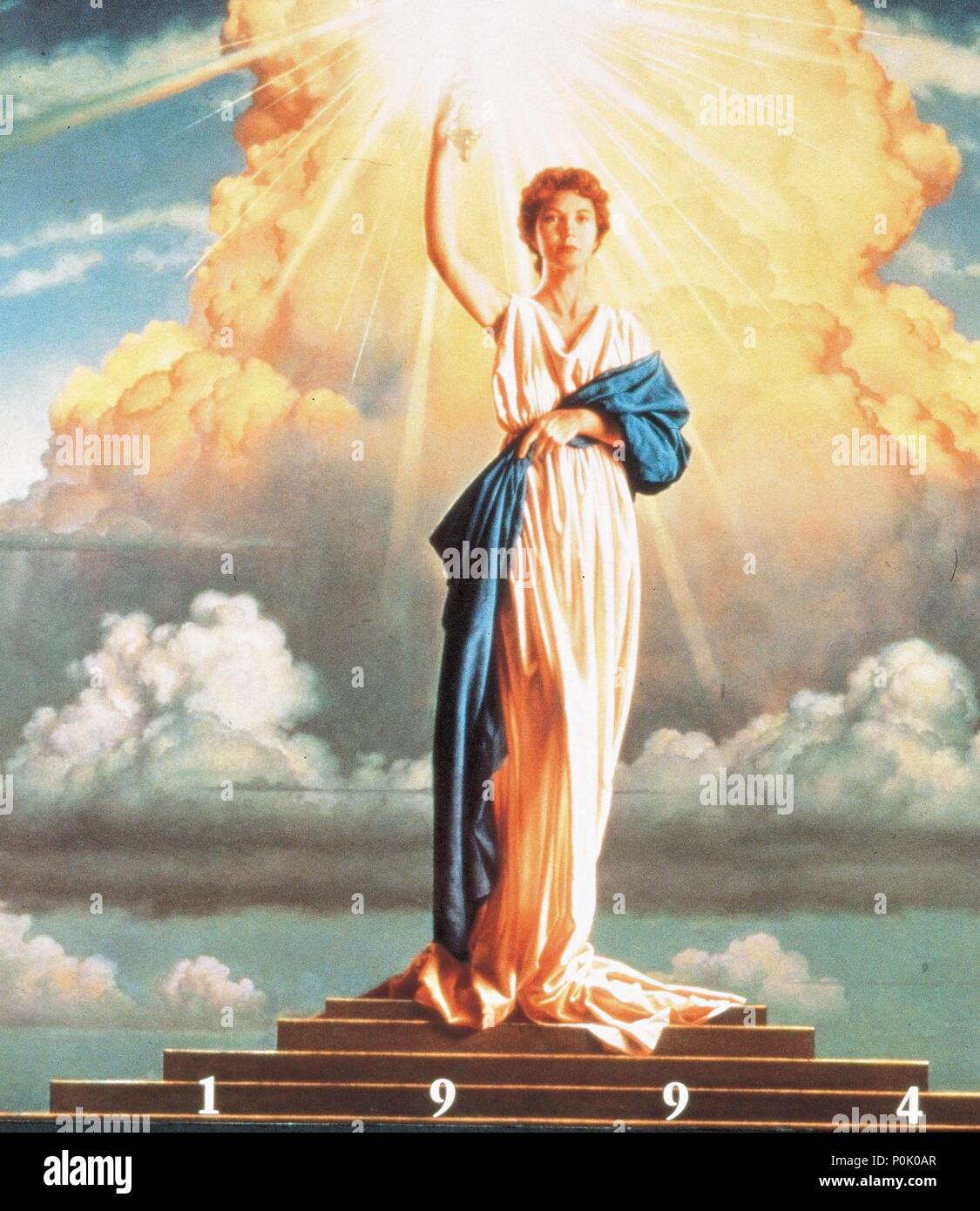 Description: A woman holding a torch as part of the Columbia Tristar Motion  Picture Group logo.. Original Film Title: FILM HISTORY: COLUMBIA STUDIOS.  English Title: FILM HISTORY: COLUMBIA STUDIOS Stock Photo -