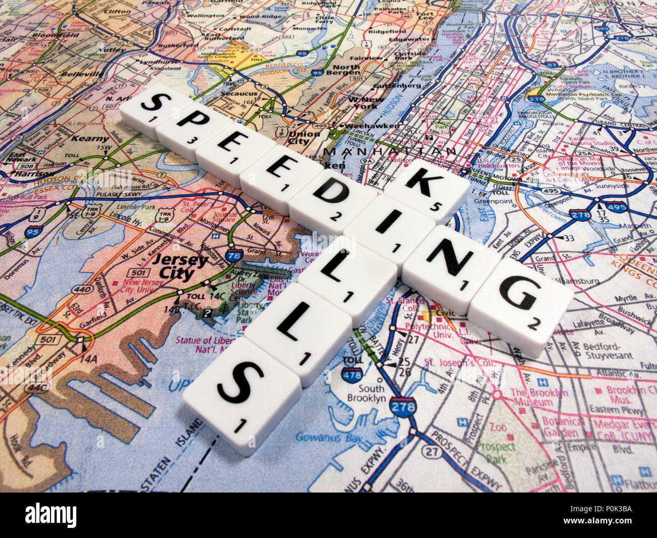 Transport Speeding Kills Safety Message To Reduce Road Accidents And Fatalities On New York Map Background Stock Photo Alamy