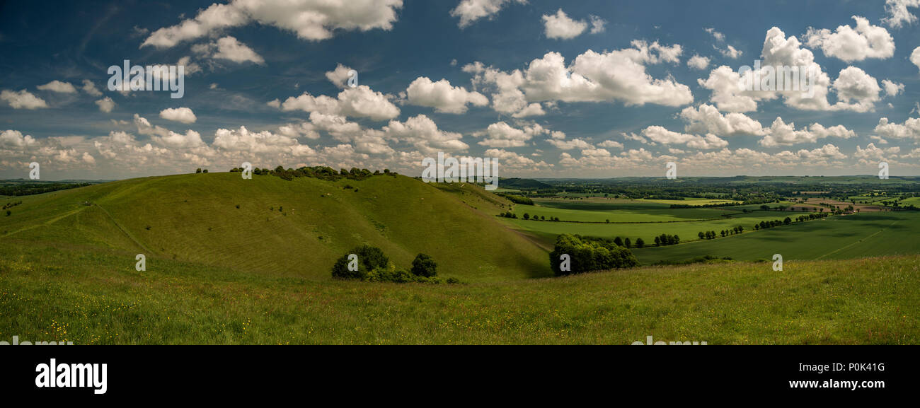Golden Ball Hill viewed from Knap Hill Neolithic causewayed enclosure in the Vale of Pewsey, Wiltshire, UK Stock Photo