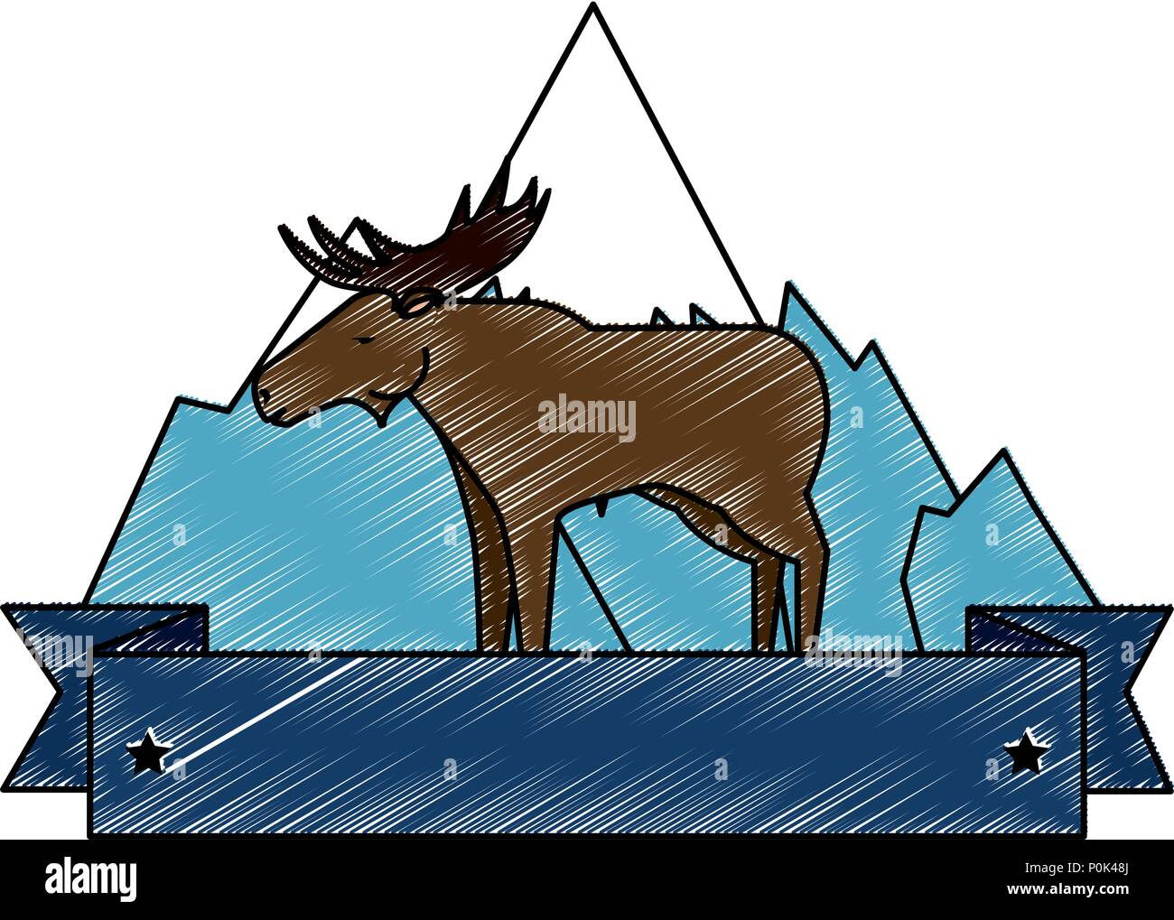 Canadian Elk Wild With Mountains Vector Illustration Design Stock 