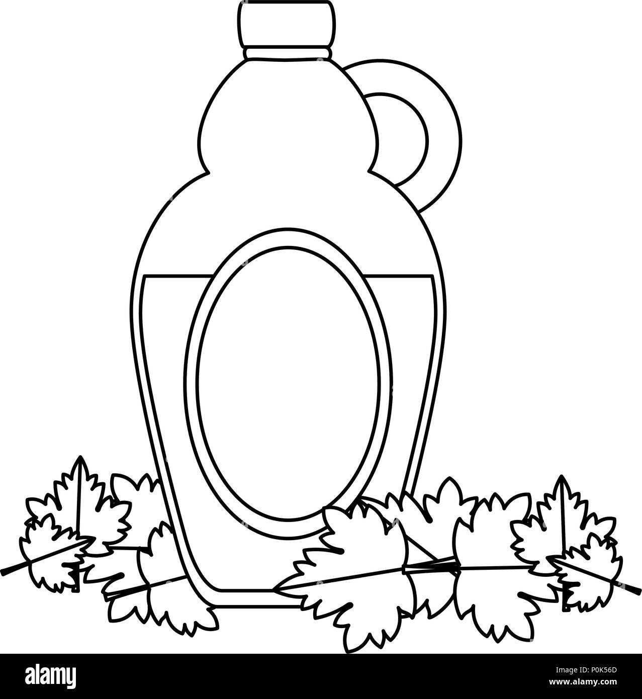 sweet maple syrup bottle and leafs Stock Vector