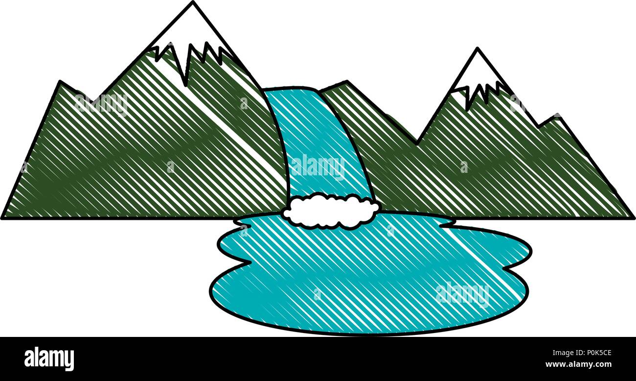 mountains with waterfall scene Stock Vector Image & Art - Alamy