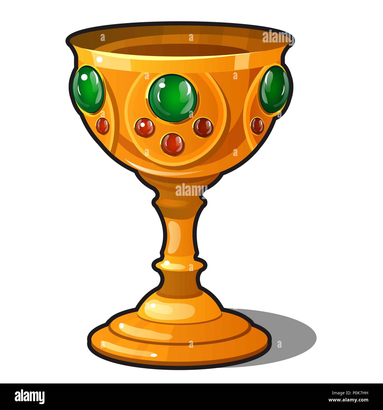 Golden goblet encrusted with precious stones isolated on a white ...