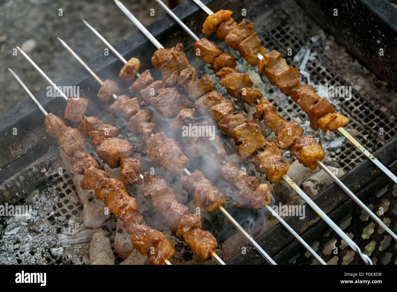 Shish Kebabs On The Grill Stock Photo Alamy