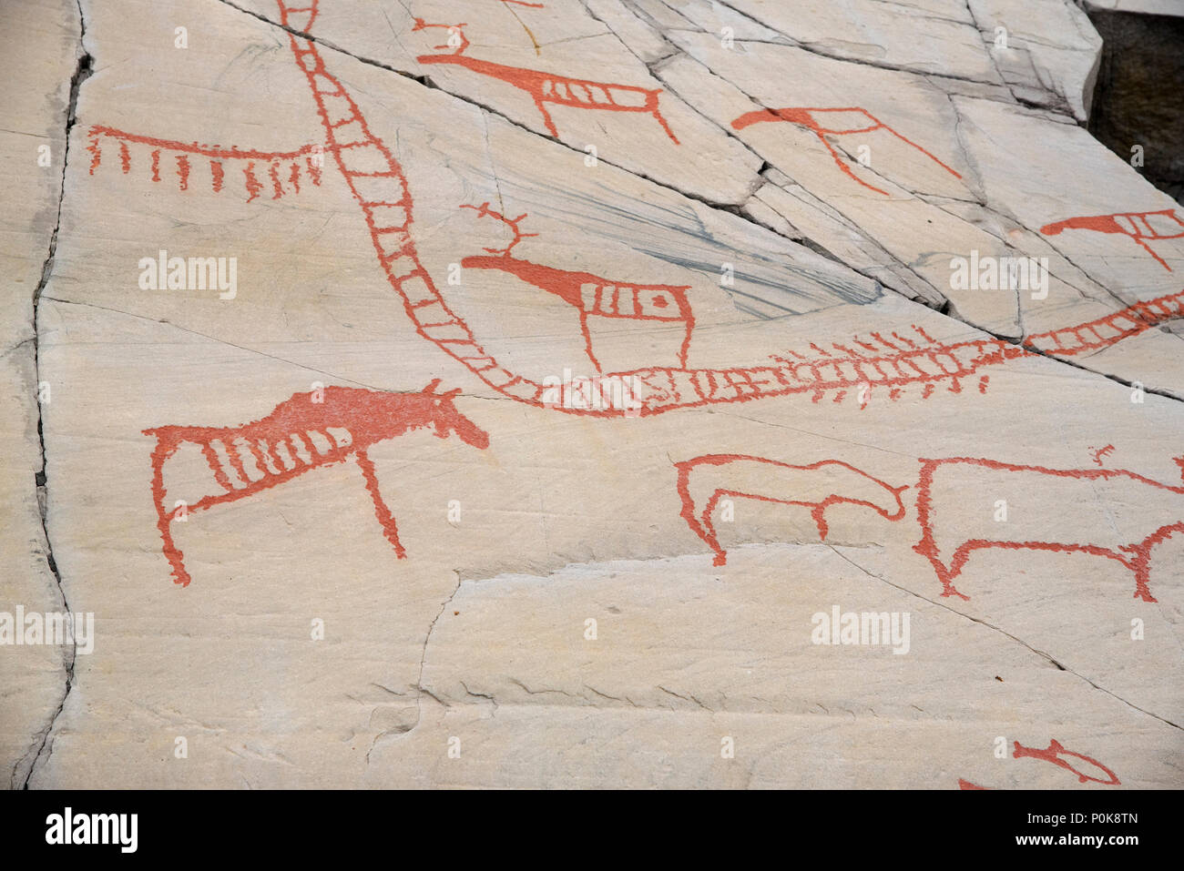 More than 7000 years ago  stoneage fishermen and Reindeer herders made rock carvings around World heritage site Alta in Fimnmark province in Norway- Stock Photo