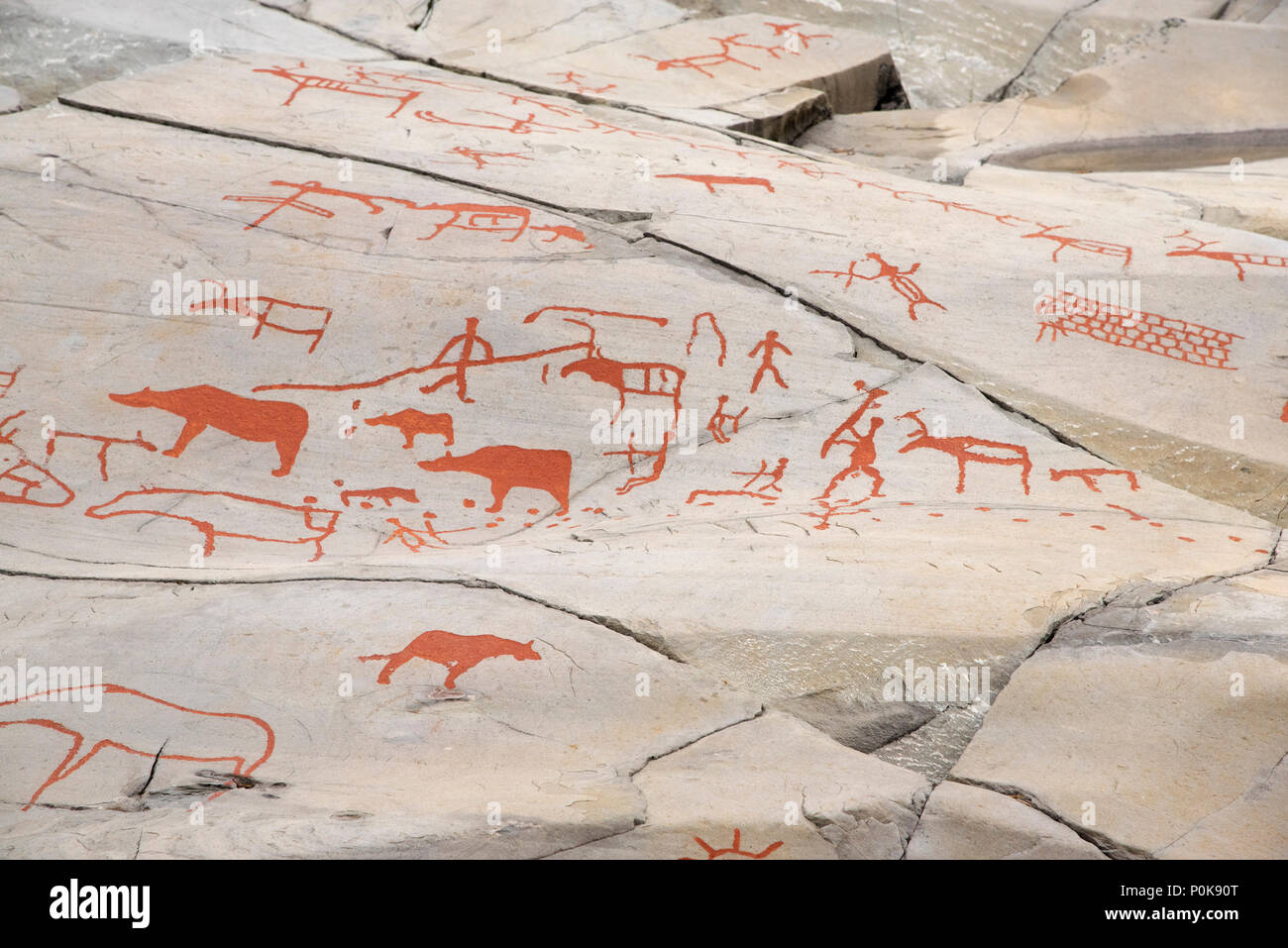 More than 7000 years ago  stoneage fishermen and Reindeer herders made rock carvings around World heritage site Alta in Fimnmark province in Norway- Stock Photo