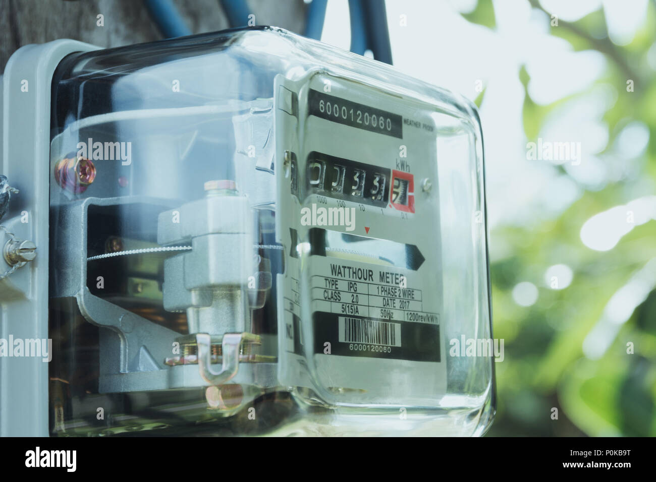 Electric power meter measuring power usage. Watt hour electric meter