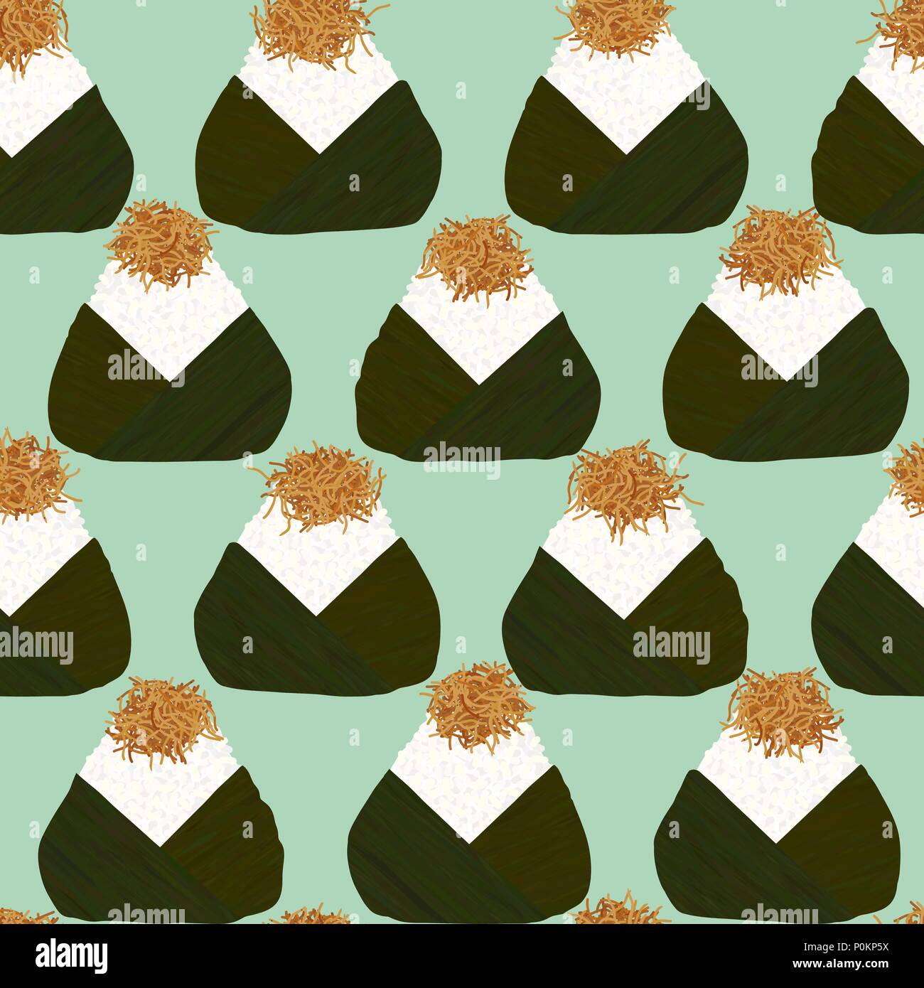 Onigiri Topped with small fry fish. Seamless pattern. Japanese cuisine