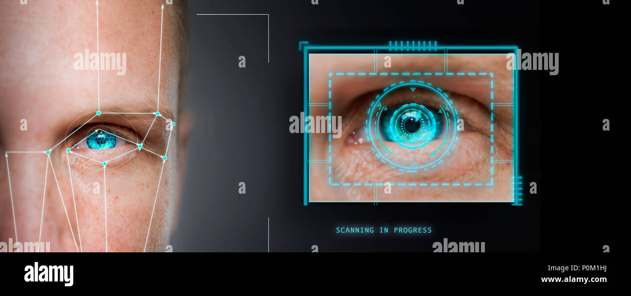 biometric  facial recognition and retina scan Stock Photo